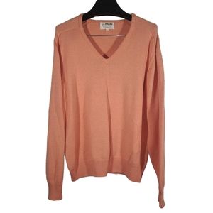 VTG 1980s Knit V-Neck Pullover Sweater Salmon Coral Grandpa Granny Golf Tennis